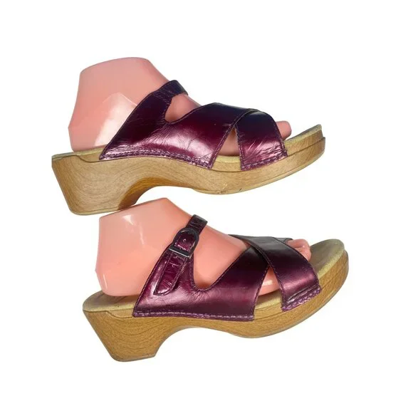 Dansko Sela Womens 41Sandals Eggplant Burgandy Leather Clogs Heels - Picture 4 of 11
